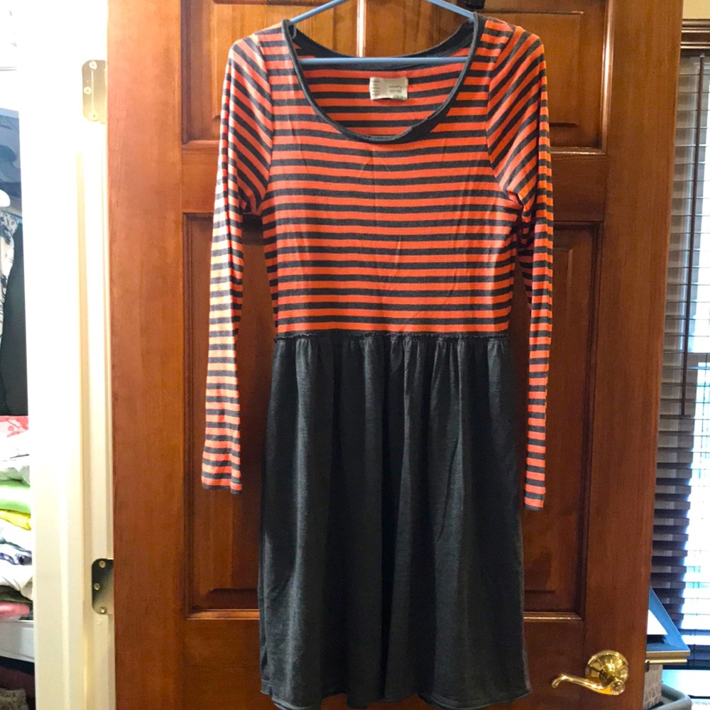 Pink + Grey striped dress- Anthropologie